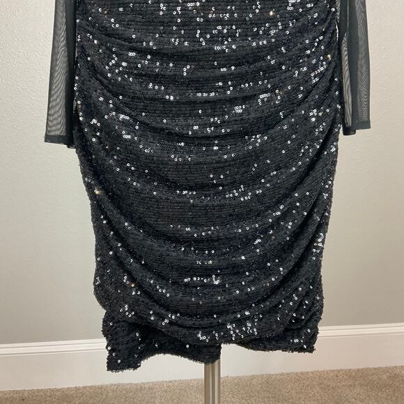 Eliza J Women's Sequined Long Sleeve Midi Sheath Cocktail Dress Black Size 8 - Picture 9 of 13